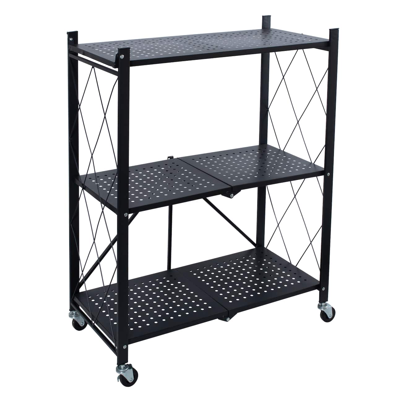 Organize It All Black 3-Tier Foldable Metal Rack with Wheels